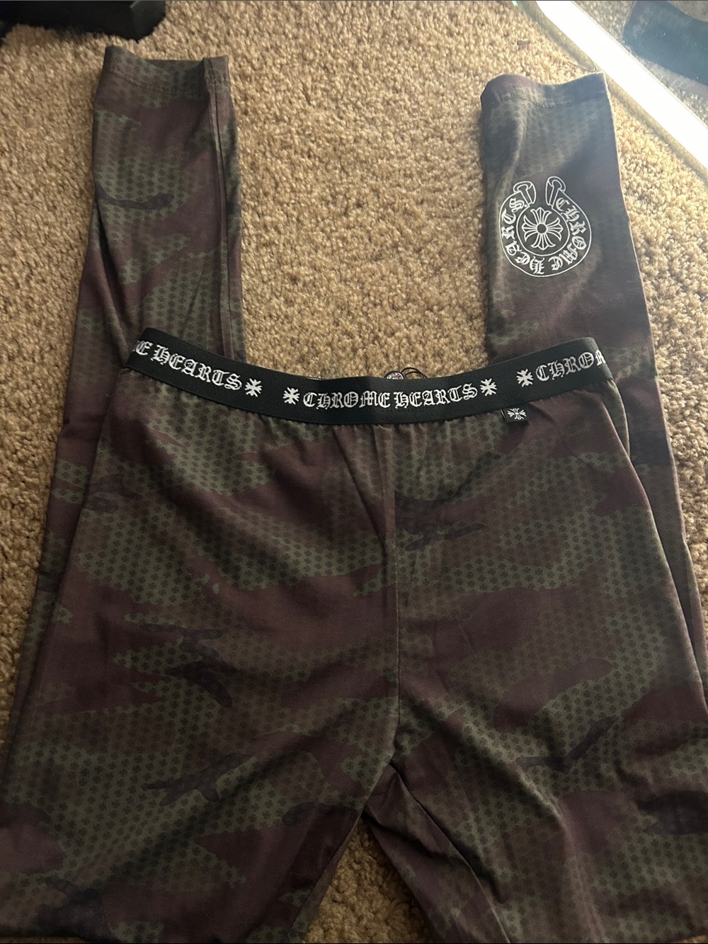 Chrome Hearts Kids Camo Leggings - Olive and Maroon